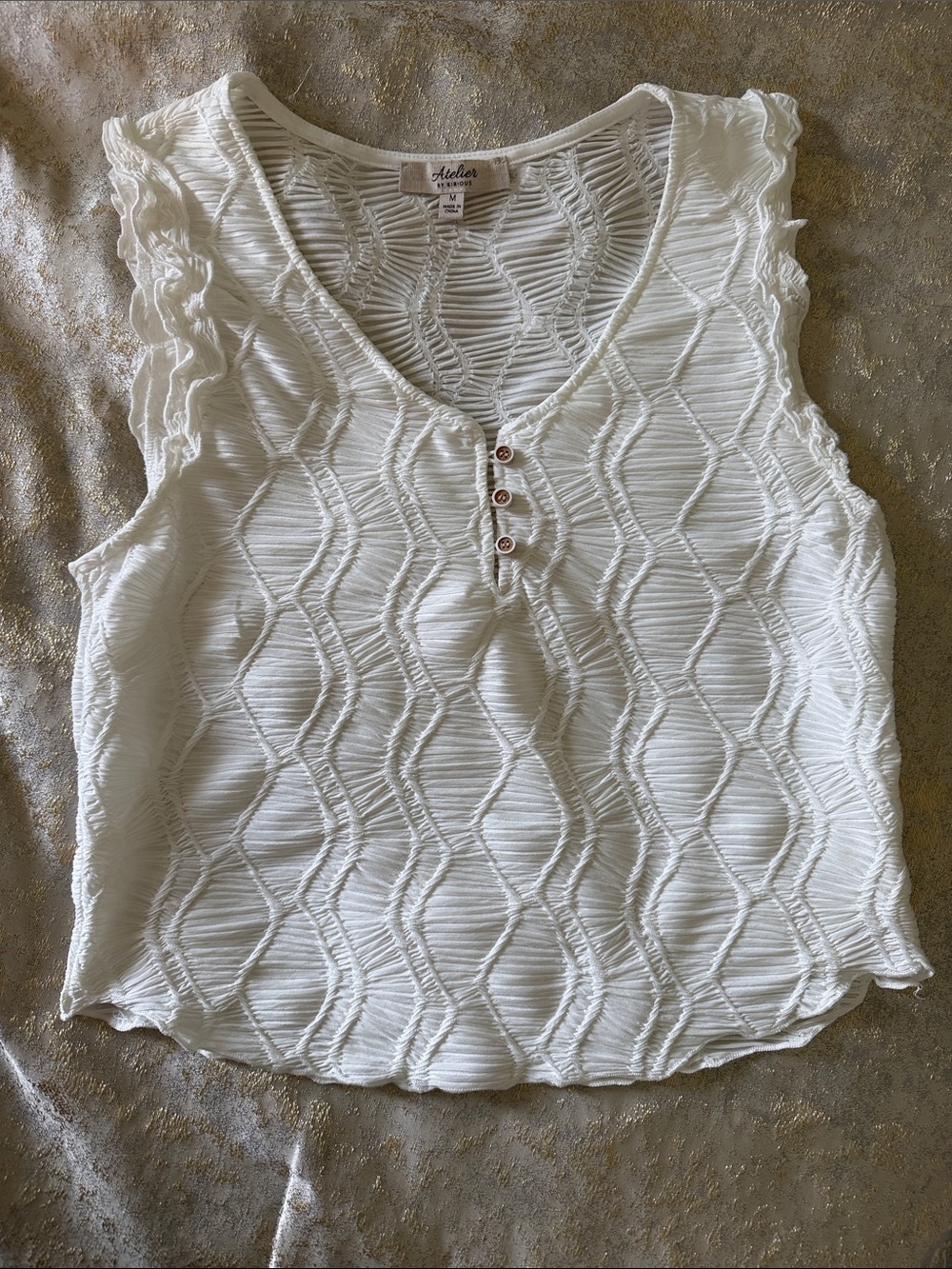 White Textured Knit Sleeveless Top